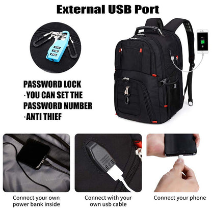 Dollcini Unisex Laptop Hátizsák – Vízálló Utazóhátizsák, USB Töltőporttal, Fekete