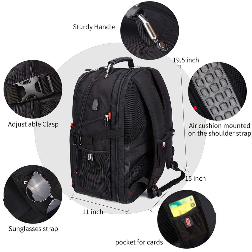 Dollcini Unisex Laptop Hátizsák – Vízálló Utazóhátizsák, USB Töltőporttal, Fekete