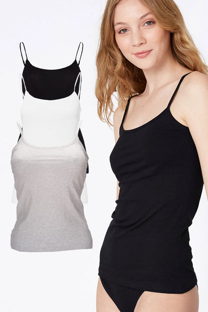 Dollcini Spagettipántos Női Trikó Szett - 95% Pamut, 3 db-os Csomag